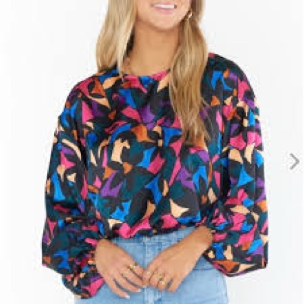 Show Me Your MuMu Abstract Multicolor Good Times Cropped Blouse